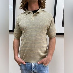 Vintage Z Barrage M Linen Blend Striped Collared Pullover Sweater